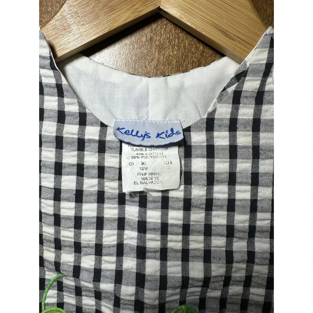 Kelly's Kids Jon Jon 12M Black White Gingham Grasshopper‎ Shortall Outfit